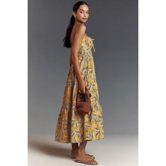 Anthropologie 100% Cotton Yellow Floral Somerset Strapless Maxi Dress Size Large - Picture 3 of 8